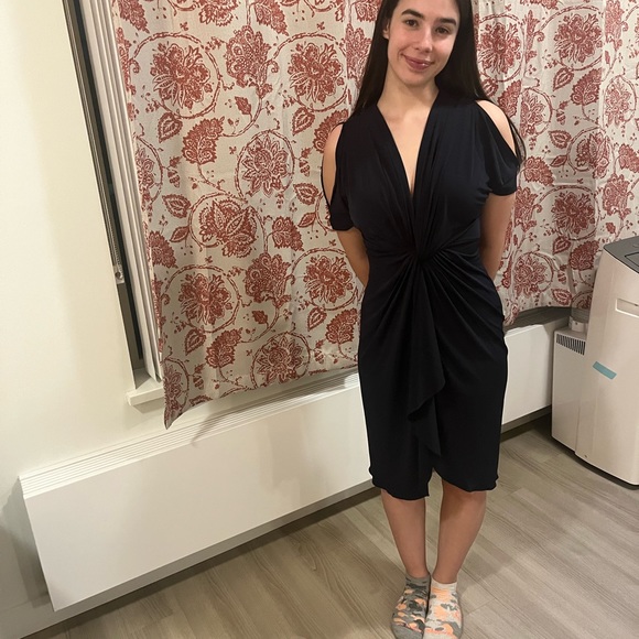 Black Unique Sleeves Catherine Malandrino Designer Midi Length Dress - Picture 5 of 7